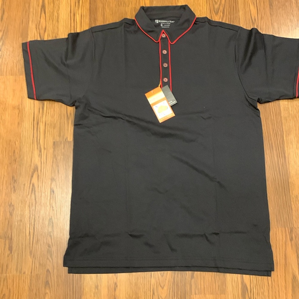 Eversole Run EVR-DRI PLUS Men’s Large Golf/ Polo Shirt. Black with Red NWT!